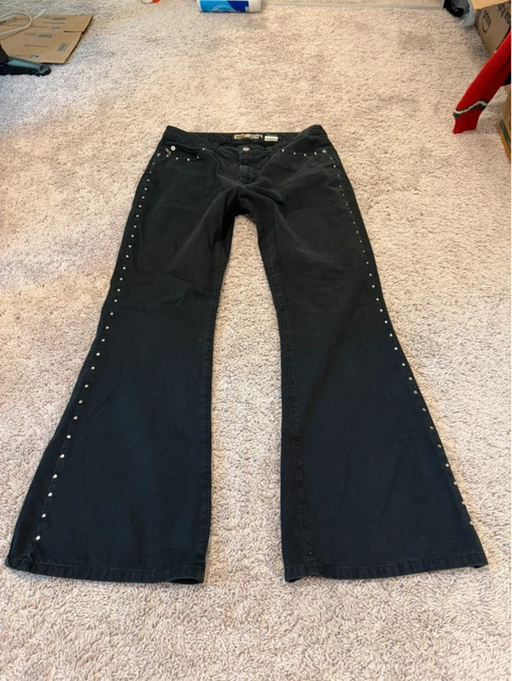Vintage 2004 Bongo City Rider Black Studded Flare Jeans Size 13 Y2K